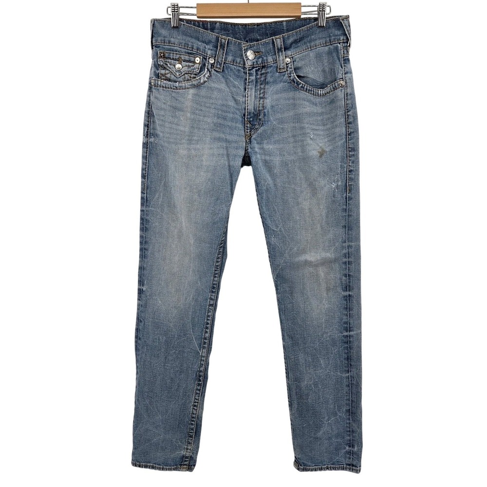 True Religion Skinny Fossil Silk Big T Jeans in Desperado Ride W/ Flaps Men's 33